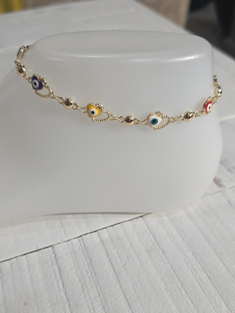 14k Gold Plated Multi-Color Heart Evil Eye Ankle Bracelet